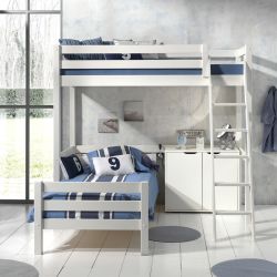 SLEEPY - Lit Mezzanine 90x200cm Blanc avec Lit 90x200cm et Rangement