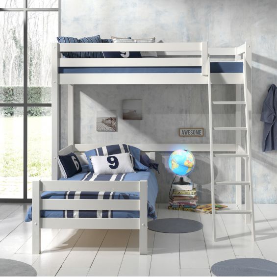 SLEEPY - Lit Mezzanine 90x200cm Blanc avec Lit 90x200cm
