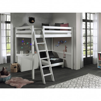 SLEEPY - Lit Mezzanine Blanc 140x200cm avec Fauteuil et Rangement