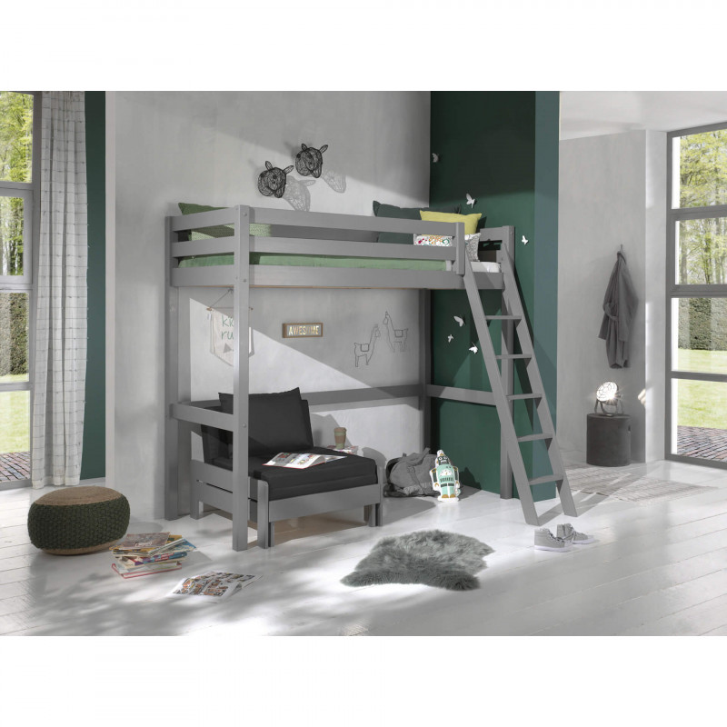 SLEEPY - Lit Mezzanine Gris 90x200cm avec Fauteuil