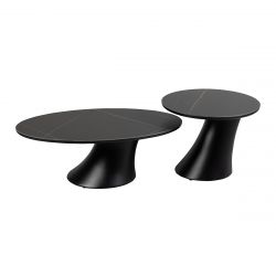 MAALA - Ensemble Table Basse et Bout de Canapé Noir en Céramique et Pied en ABS