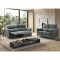 BURGOS - Canapé 3 Places Electrique Tissu Waterproof Gris