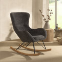 MOUTY - Chaise à Bascule enfant en Tissu Bouclette Gris Pieds Bois et Métal
