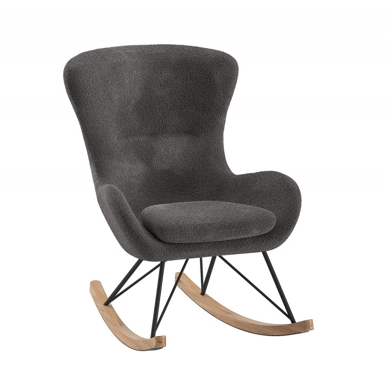 MOUTY - Chaise à Bascule enfant en Tissu Bouclette Gris Pieds Bois et Métal MOUTY - Chaise à Bascule enfant en Tissu Bouclette Gris Pieds Bois et Métal