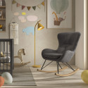 MOUTY - Chaise à Bascule enfant en Tissu Bouclette Gris Pieds Bois et Métal