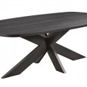 ALPHA - Table Repas Ovale 200cm Aspect Bois Noir Piètement Métal