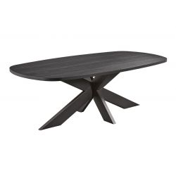 ALPHA - Table Repas Ovale 200cm Aspect Bois Noir Piètement Métal