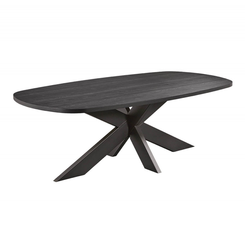 ALPHA - Table Repas Ovale 230cm Aspect Bois Noir Piètement Métal ALPHA - Table Repas Ovale 230cm Aspect Bois Noir Piètement Métal