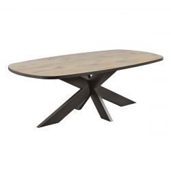 CANYON - Table Ovale 200cm Aspect Bois Piètement Araignée Métal Noir