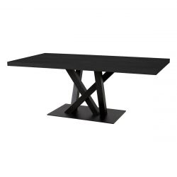 NOX - Table Rectangulaire 170cm Aspect Bois Noir Piètement Croisé Métal Noir