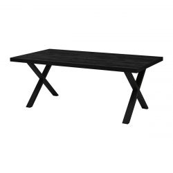 NOX - Table Rectangulaire 200cm Aspect Bois Noir Piètement X Métal Noir