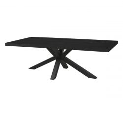 NOX - Table Rectangulaire 230cm Aspect Bois Noir Piètement Etoile Métal Noir