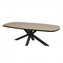 FRANK - Table Ovale 200cm Aspect Bois French Oak Piètement Etoile Métal Noir