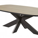FRANK - Table Ovale 200cm Aspect Bois French Oak Piètement Araignée Métal Noir