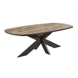 TROPIX - Table Ovale 200cm Aspect Bois Piètement Araignée Métal Noir