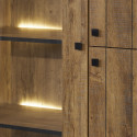 GLESS - Argentier 1 Porte Vitrée et 2 Portes Pleines Aspect Bois avec Leds