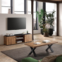 GLESS - Meuble TV 2 Portes et 2 Niches Noir et Aspect Bois