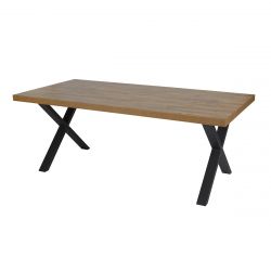 DENVER - Table Rectangulaire 200cm Aspect Bois Piètement X Métal Noir