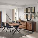 ETIENNE - Ensemble Séjour Buffet et Table 200cm Aspect Bois Piètement X Métal Noir