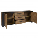 ETIENNE - Ensemble Séjour Buffet et Table 200cm Aspect Bois Piètement X Métal Noir