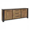 ETIENNE - Ensemble Séjour Buffet et Table 200cm Aspect Bois Piètement X Métal Noir