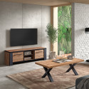 ETIENNE - Ensemble Salon Meuble TV et Table Basse Aspect Bois Piètement X Métal Noir