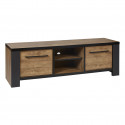 ETIENNE - Ensemble Salon Meuble TV et Table Basse Aspect Bois Piètement X Métal Noir