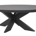 NOX - Table Basse Ovale Aspect Bois Piètement Araignée Métal Noir
