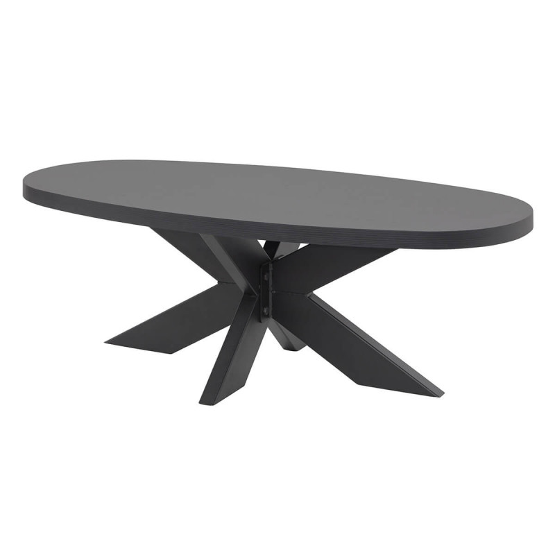 NOX - Table Basse Ovale Aspect Bois Piètement Araignée Métal Noir NOX - Table Basse Ovale Aspect Bois Piètement Araignée Métal Noir