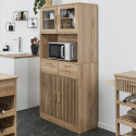 PAJAN - Buffet Vaisselier Multi-Rangement Effet Bois avec Tasseaux