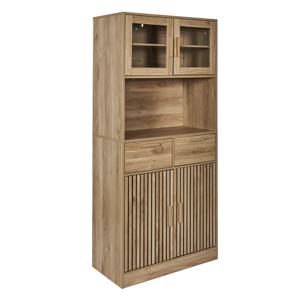 PAJAN - Buffet Vaisselier Multi-Rangement Effet Bois avec Tasseaux ...