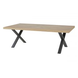 CANYON - Table Rectangulaire 200cm Aspect Bois Piètement X Métal Noir