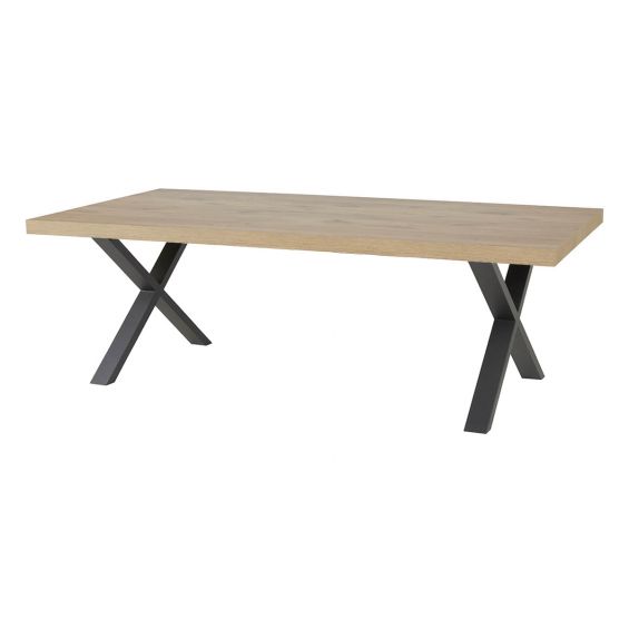 CANYON - Table Rectangulaire 230cm Aspect Bois Piètement X Métal Noir