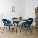 OSCAR - Lot de 2 Chaises en Velours Bleu Pieds Métal Noir