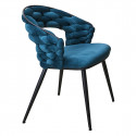 OSCAR - Lot de 2 Chaises en Velours Bleu Pieds Métal Noir