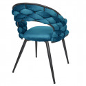 OSCAR - Lot de 2 Chaises en Velours Bleu Pieds Métal Noir