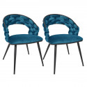 OSCAR - Lot de 2 Chaises en Velours Bleu Pieds Métal Noir