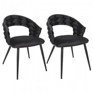 OSCAR - Lot de 2 Chaises en Velours Noir Pieds Métal Noir