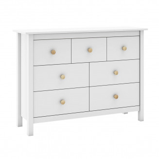 DAVA - Commode5 Tiroirs en Pin Massif Blanc