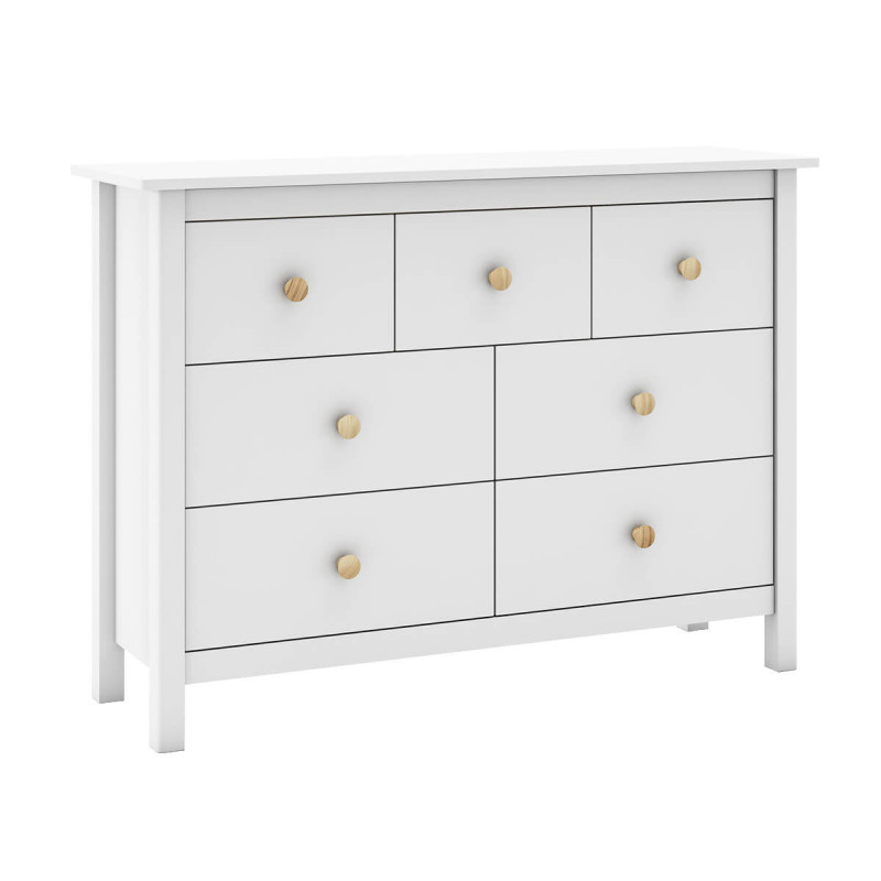 DAVA - Commode5 Tiroirs en Pin Massif Blanc DAVA - Commode5 Tiroirs en Pin Massif Blanc