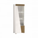 KADALA - Vitrine 1 Porte Gauche Laquée Blanc Décor Bois avec Leds