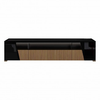 KADALA - Meuble TV Design 209cm Laqué Noir Décor Bois avec Leds