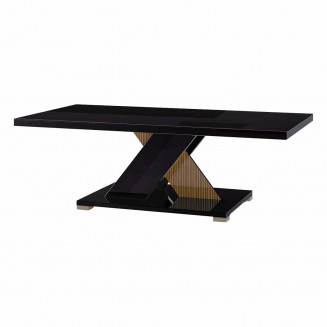 KADALA - Table Basse Laquée Noir Décor Bois avec Pied Central en X