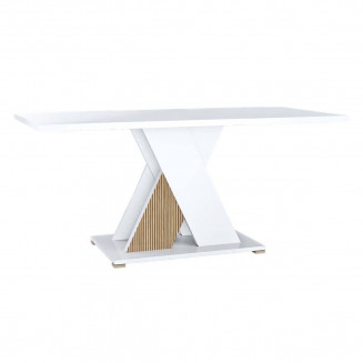 KADALA - Table 190x90cm Laquée Blanc Décor Bois avec Pied Central en X