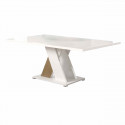 KADALA - Table 190x90cm Laquée Blanc Décor Bois avec Pied Central en X