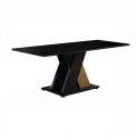 KADALA - Table 190x90cm Laquée Noir Décor Bois avec Pied Central en X