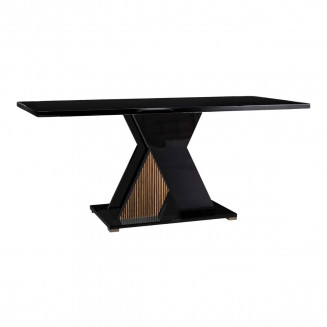 KADALA - Table 190x90cm Laquée Noir Décor Bois avec Pied Central en X
