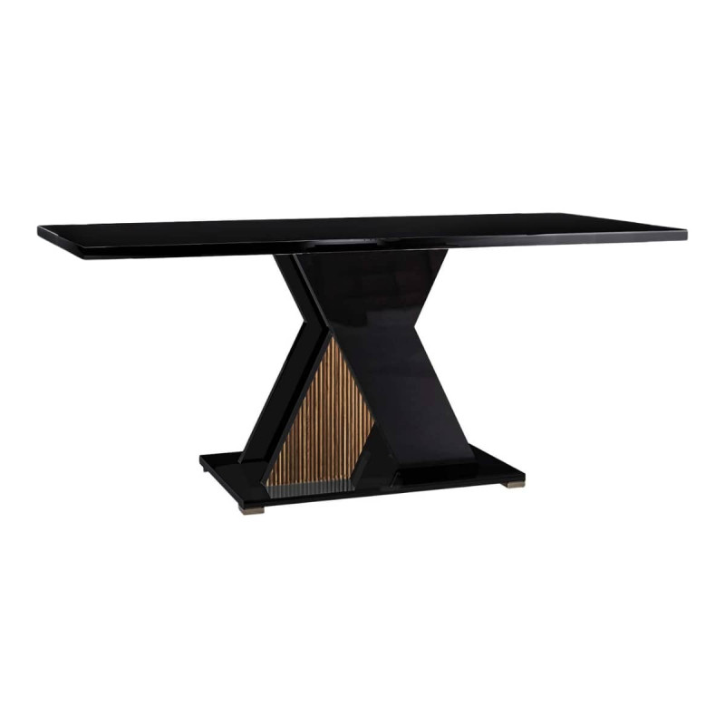 KADALA - Table 190x90cm Laquée Noir Décor Bois avec Pied Central en X