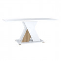 KADALA - Ensemble Séjour Blanc Décor Bois Table 190cm + Vitrine avec Leds