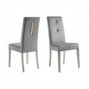 JEMMA - Lot de 2 Chaises Suédine Grise Détail Doré et Bois Gris